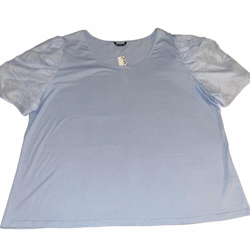 Bloomchic Women's Size 26 Light Blue Short Sleeve Top NWT Puff Floral